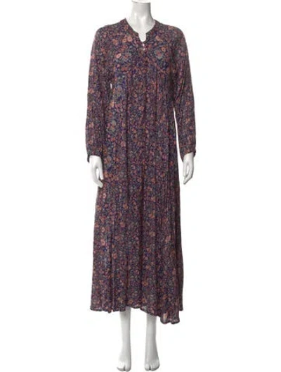 Pre-owned Natalie Martin Floral Print Long Dress In Blue
