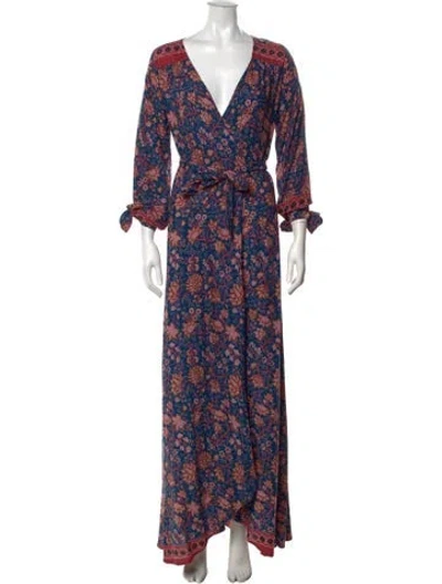 Pre-owned Natalie Martin Floral Print Long Dress In Blue