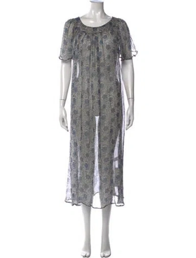 Pre-owned Natalie Martin Floral Print Long Dress In Blue
