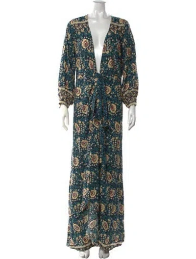 Pre-owned Natalie Martin Floral Print Long Dress In Blue