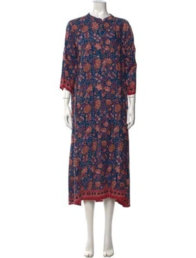 Pre-owned Natalie Martin Floral Print Long Dress In Blue