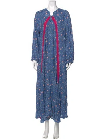 Pre-owned Natalie Martin Floral Print Long Dress In Blue