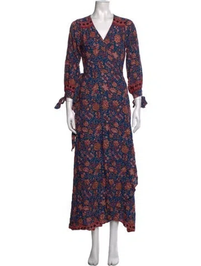 Pre-owned Natalie Martin Floral Print Long Dress In Blue