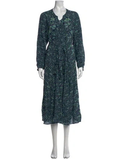Pre-owned Natalie Martin Floral Print Long Dress In Blue