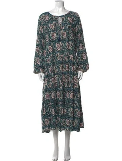 Pre-owned Natalie Martin Floral Print Long Dress In Blue
