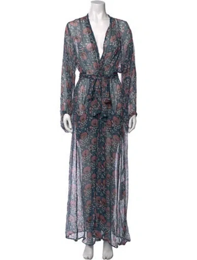 Pre-owned Natalie Martin Floral Print Long Dress In Blue