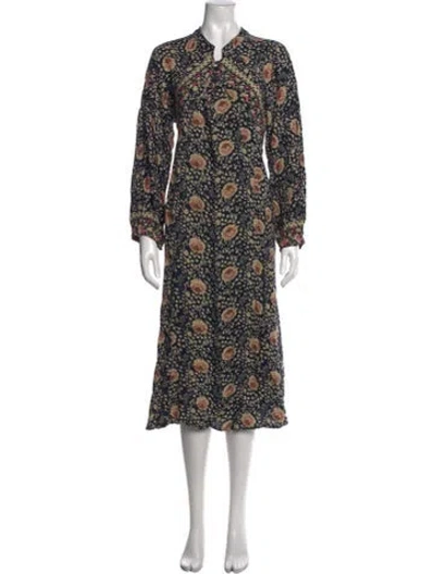 Pre-owned Natalie Martin Floral Print Long Dress In Blue