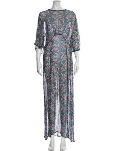 Pre-owned Natalie Martin Floral Print Long Dress In Blue