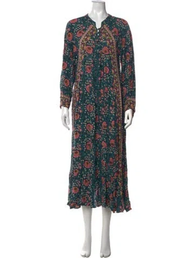 Pre-owned Natalie Martin Floral Print Long Dress In Blue