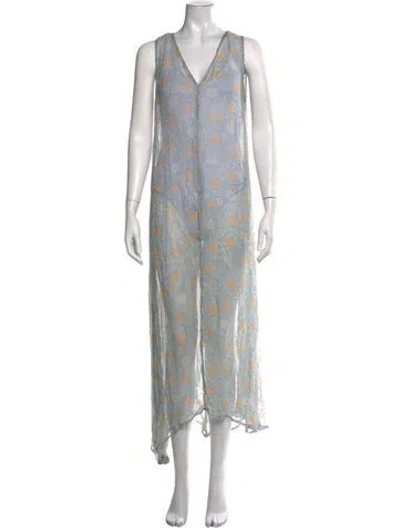Pre-owned Natalie Martin Floral Print Long Dress In Blue