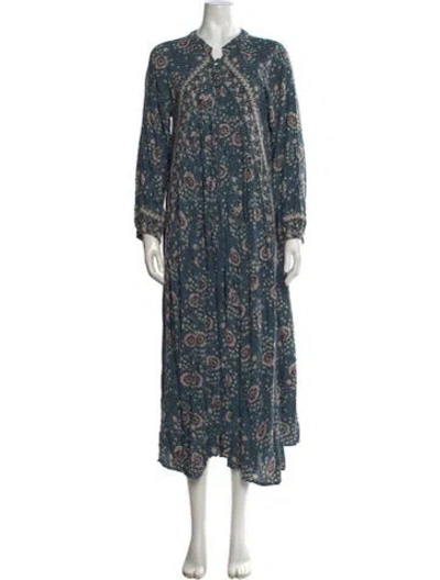 Pre-owned Natalie Martin Floral Print Long Dress In Blue