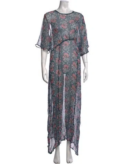 Pre-owned Natalie Martin Floral Print Long Dress In Blue