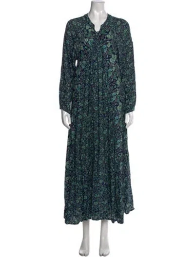 Pre-owned Natalie Martin Floral Print Long Dress In Blue/green