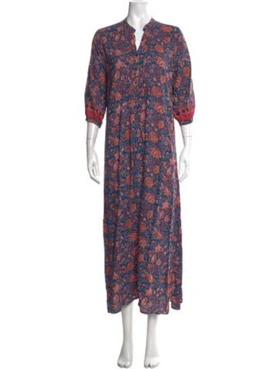 Pre-owned Natalie Martin Floral Print Long Dress In Blue/pink