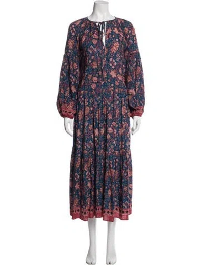 Pre-owned Natalie Martin Floral Print Long Dress In Blue/pink