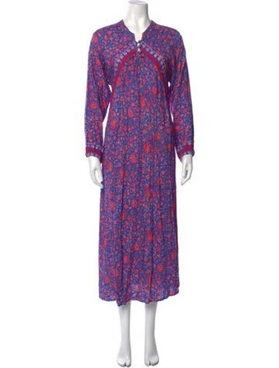 Pre-owned Natalie Martin Floral Print Long Dress In Blue/red