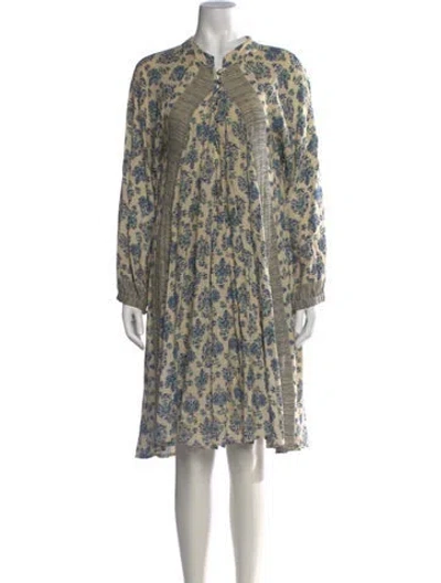 Pre-owned Natalie Martin Floral Print Long Dress In Blue/white
