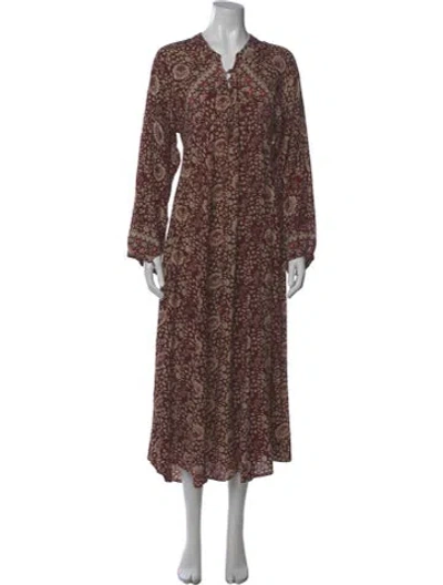 Pre-owned Natalie Martin Floral Print Long Dress In Burgundy