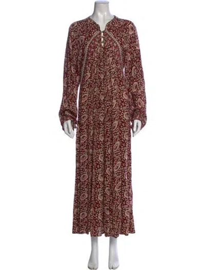 Pre-owned Natalie Martin Floral Print Long Dress In Burgundy