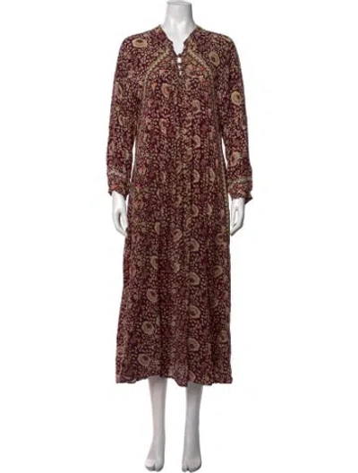 Pre-owned Natalie Martin Floral Print Long Dress In Burgundy