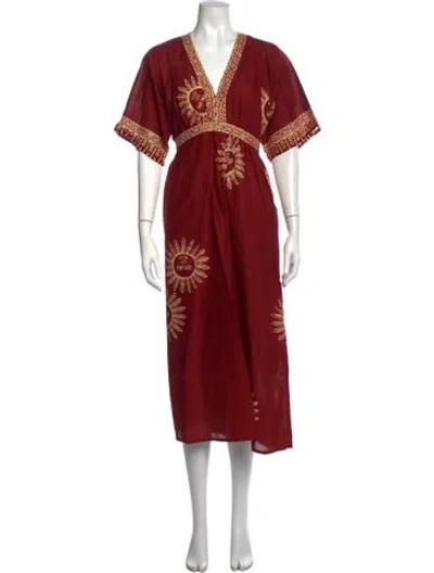 Pre-owned Natalie Martin Floral Print Long Dress In Burgundy