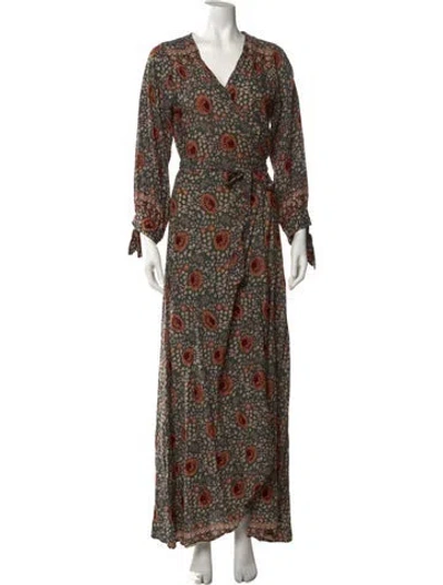 Pre-owned Natalie Martin Floral Print Long Dress In Green