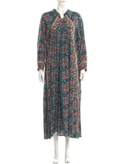 Pre-owned Natalie Martin Floral Print Long Dress In Green