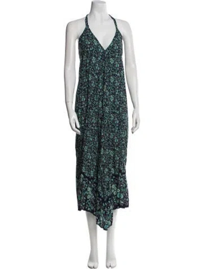 Pre-owned Natalie Martin Floral Print Long Dress In Green