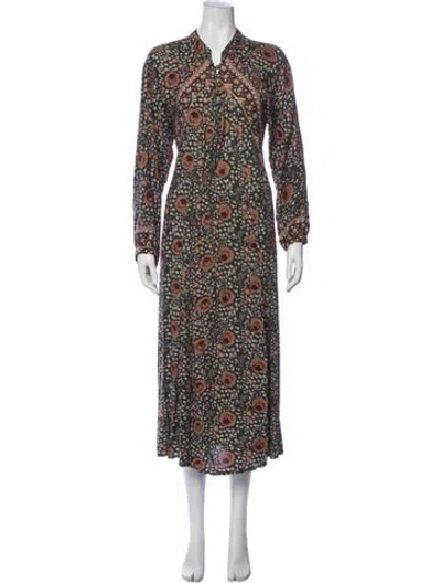 Pre-owned Natalie Martin Floral Print Long Dress In Green