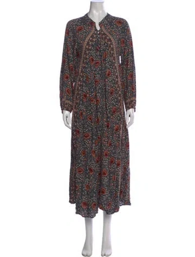 Pre-owned Natalie Martin Floral Print Long Dress In Green