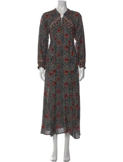 Pre-owned Natalie Martin Floral Print Long Dress In Green