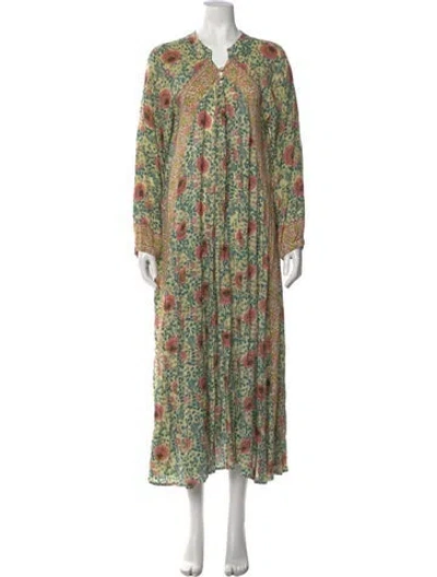 Pre-owned Natalie Martin Floral Print Long Dress In Green