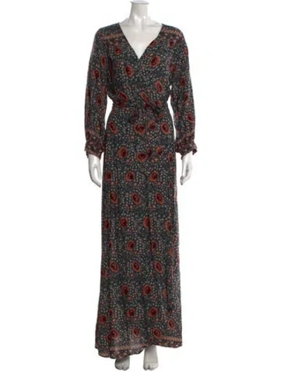 Pre-owned Natalie Martin Floral Print Long Dress In Green