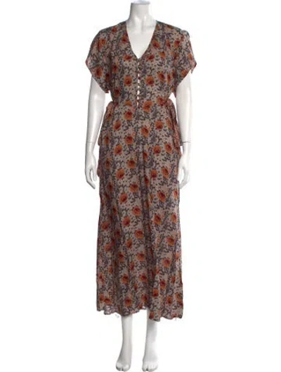 Pre-owned Natalie Martin Floral Print Long Dress In Green