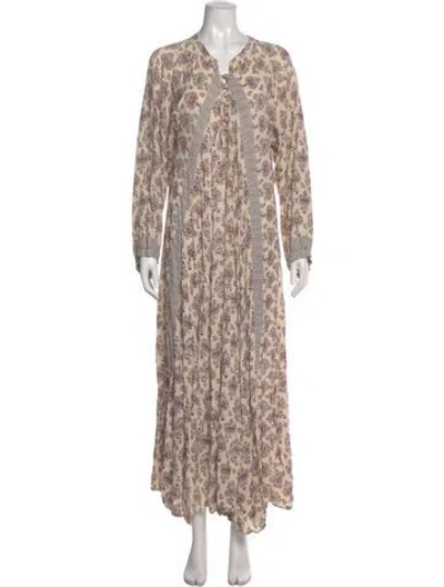 Pre-owned Natalie Martin Floral Print Long Dress In Neutral