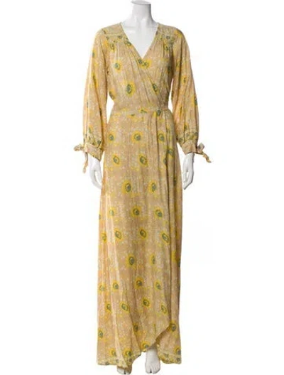 Pre-owned Natalie Martin Floral Print Long Dress In Neutral