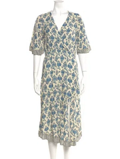 Pre-owned Natalie Martin Floral Print Long Dress In Neutral
