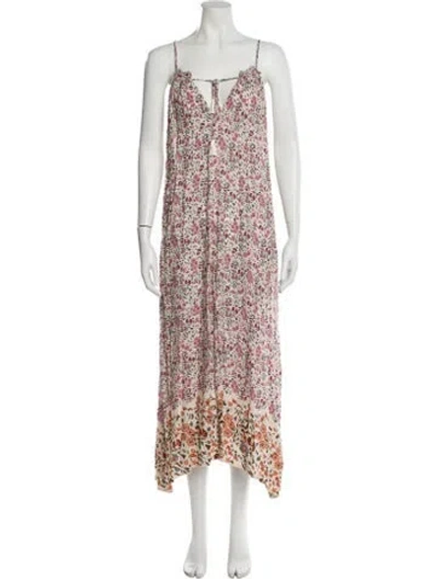 Pre-owned Natalie Martin Floral Print Long Dress In Neutral