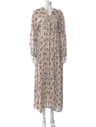 Pre-owned Natalie Martin Floral Print Long Dress In Neutral
