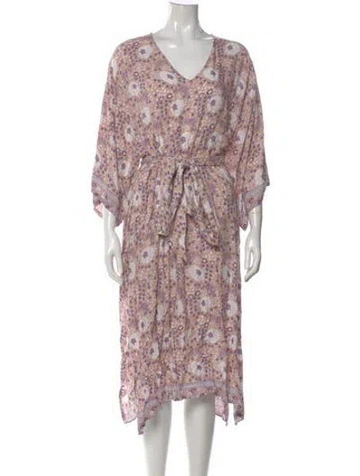 Pre-owned Natalie Martin Floral Print Long Dress In Neutral