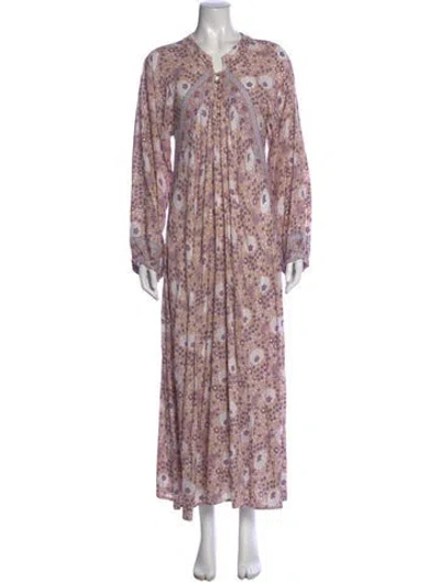 Pre-owned Natalie Martin Floral Print Long Dress In Neutral