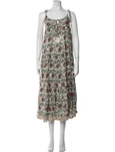Pre-owned Natalie Martin Floral Print Long Dress In Neutral