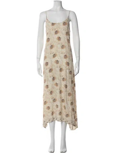 Pre-owned Natalie Martin Floral Print Long Dress In Neutral