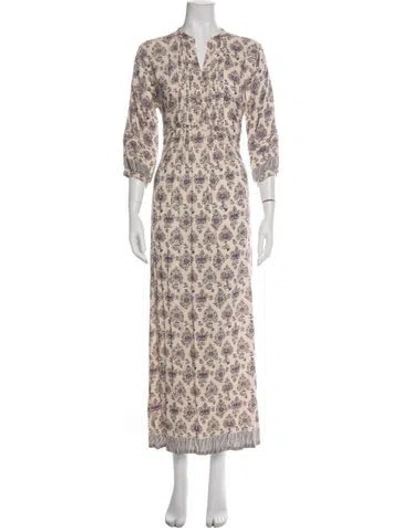 Pre-owned Natalie Martin Floral Print Long Dress In Neutral