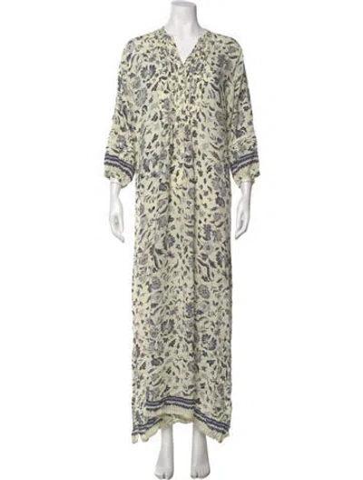 Pre-owned Natalie Martin Floral Print Long Dress In Neutral