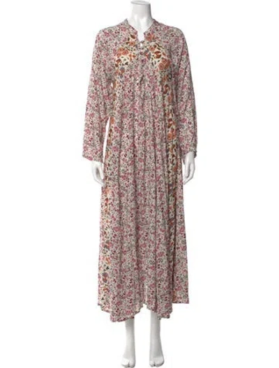 Pre-owned Natalie Martin Floral Print Long Dress In Neutral