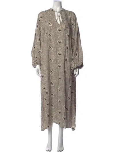 Pre-owned Natalie Martin Floral Print Long Dress In Neutral