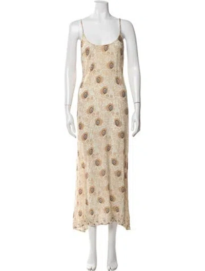 Pre-owned Natalie Martin Floral Print Long Dress In Neutral