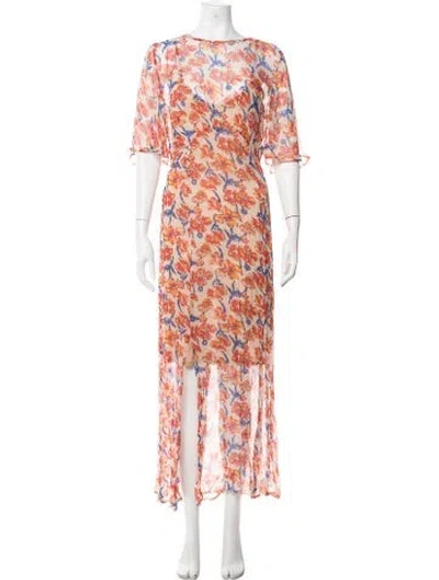 Pre-owned Natalie Martin Floral Print Long Dress In Neutrals