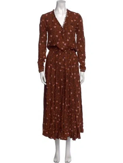 Pre-owned Natalie Martin Floral Print Long Dress In Orange